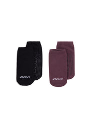 Lorna Jane 2PK Icon Pilates Grip Socks - Black & Amethyst Shadow