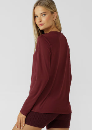 Lorna Jane Lotus Long Sleeve Top - Dark Ruby
