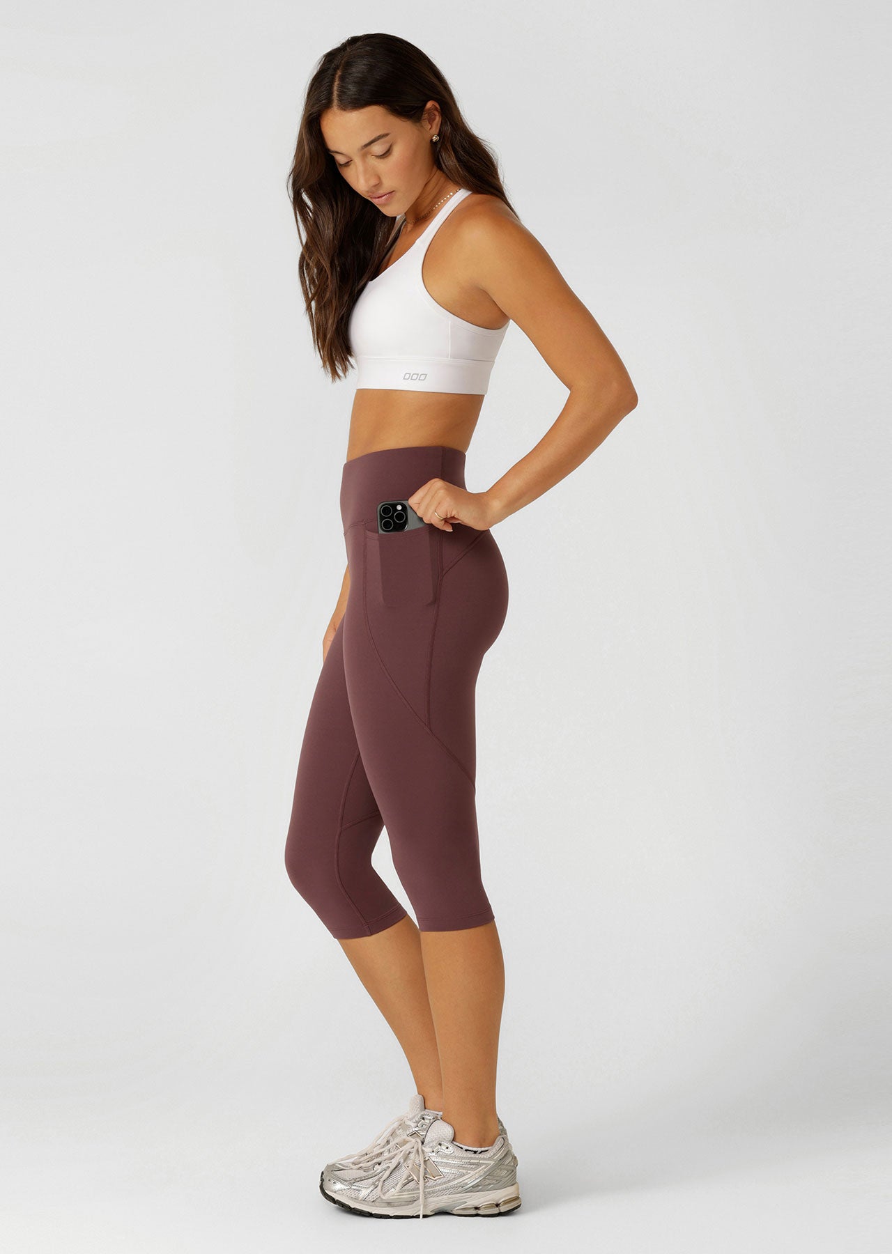 Lorna Jane Amy Phone Pocket 3/4 Tech Leggings - Amethyst Shadow