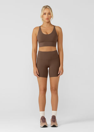 Lorna Jane Lotus No Chafe 16cm Bike Shorts - Chocolate