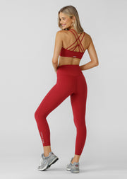 Lorna Jane Lotus No Chafe Phone Pocket Ankle Biter Leggings - Dark Red