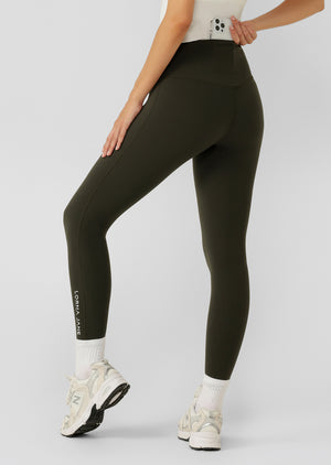 Lorna Jane Lotus No Chafe Phone Pocket Ankle Biter Leggings - Oil
