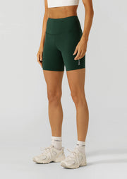 Lorna Jane Lotus No Chafe Phone Pocket 16cm Bike Shorts - Dark Green