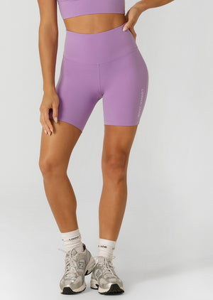 Lorna Jane Lotus No Chafe Phone Pocket 16cm Bike Shorts - Paisley Purple