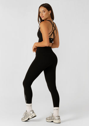 Lorna Jane Lotus Phone Pocket Ankle Biter Leggings - Recycled Black