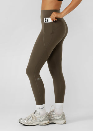 Lorna Jane Amy No Chafe Phone Pocket Full Length Leggings - Dark Khaki Haze