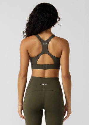 Lorna Jane Easy Zip On Max Support Sports Bra - Dark Luxury Green