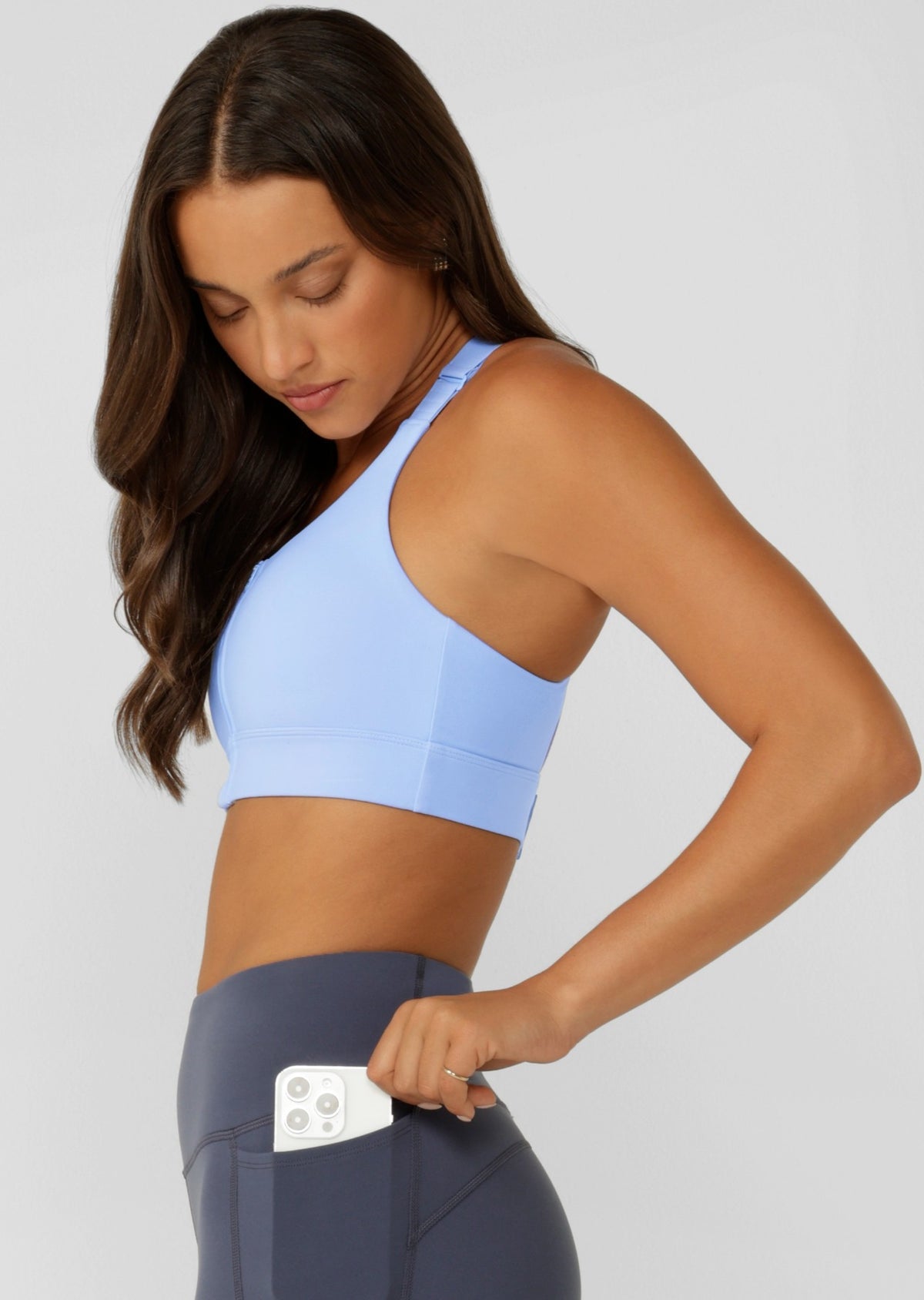 Lorna Jane Easy Zip On Max Support Sports Bra - Oxford Blue