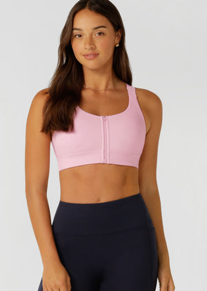 Lorna Jane Easy Zip On Max Support Sports Bra - Sweet Pink