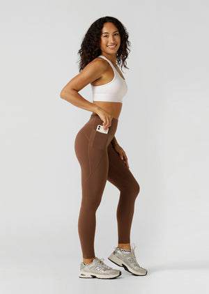 Lorna Jane Amy No Ride Phone Pocket Full Length Leggings - Chocolate