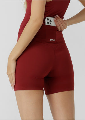 Lorna Jane Lotus No Ride Phone Pocket 14cm Bike Shorts - Cherry