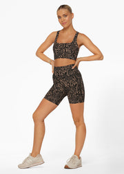 Lorna Jane Oasis Hi-Fold No Ride Pocket Bike Shorts - Neutral Abstract Print