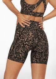 Lorna Jane Oasis Hi-Fold No Ride Pocket Bike Shorts - Neutral Abstract Print