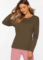 Lorna Jane Ultra Soft Long Sleeve Top - Pale Olive