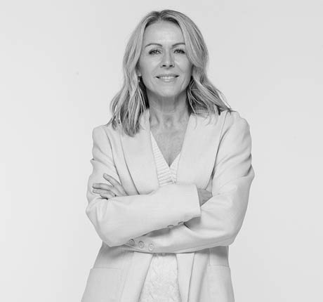 Lorna Jane Clarkson Wearing White Suit in Grayscale Photograph