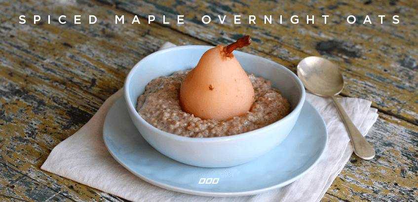 Spiced Maple Overnight Oats In Bowl Topped With Pear